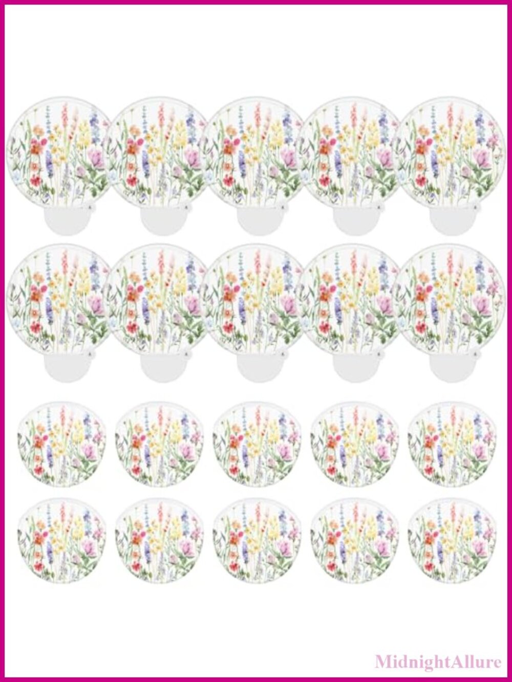 10 Pcs Round Foldable Hand Fans Watercolor Wildflower Collapsible Polyester